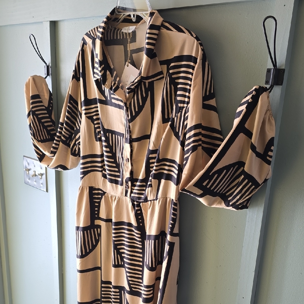 Geometric Print Long Sleeve Dress